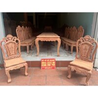 Bộ bàn ghế ăn hồng hạc đục 2 mặt gỗ hương đá bàn chữ nhật .