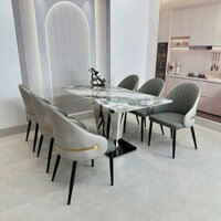 Bộ bàn ghế ăn inox mặt đá 6 ghế nhập khẩu BA-1993