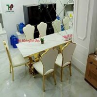 Bộ bàn ghế ăn inox mặt đá cao cấp