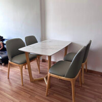 Bộ bàn ghế ăn mặt đá, chân concorde và ghế gỗ Grace không tay