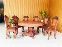 Bộ Bàn Ghế Ăn Tròn Gỗ Cẩm Lai 1m45, 6 Ghế Cao Cấp - BA920
