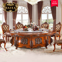 Bộ bàn ghế ăn tròn gỗ tự nhiên cao cấp kèm mâm xoay 10 người dành cho biệt thự và nhà hàng sang trọng BA11A