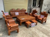 Bộ bàn ghế Âu Á chương cuốn thư 10 món gỗ hương đá (Anh Đức, Quảng Ninh)
