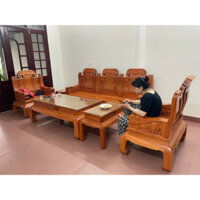 Bộ bàn ghế Âu Á tay voi đặc vách trơn gỗ hương đá 6 món hàng đẹp