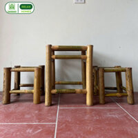 Bộ bàn ghế ban công tre HH RELAX HOMES_GROUP gồm 2 ghế 1 bàn dùng decor sân vườn, quán cà phê