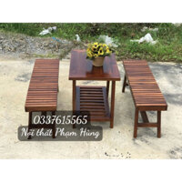 Bộ bàn ghế cafe gỗ tràm băng dài 80cm