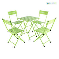 Bộ bàn ghế cafe ngoài trời xếp gọn 4 ghế sắt cao BBCF17