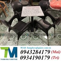 Bộ bàn ghế cafe nhựa chân inox thanh lý tồn kho mới 90% chưa qua sử dụng