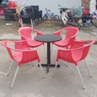 Bộ bàn ghế cafe nhựa đúc chân inox 4 ghế