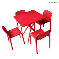 Bộ Bàn Ghế Cafe Nhựa Vuông 4 Ghế Nhựa Đúc BBCF71
