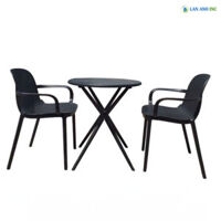 Bộ Bàn Ghế Cafe Tròn 2 Ghế Nhựa Đúc Có Tay BBCF53
