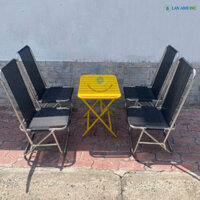 Bộ bàn ghế cafe xếp gọn 4 ghế inox lưới lò xo khung to lưng cao BBGX03
