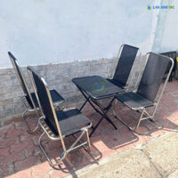 Bộ bàn ghế cafe xếp gọn 4 ghế inox lưới lò xo khung to lưng thấp BBGX04
