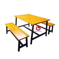 Bộ bàn ghế chân sắt mặt gỗ cho nhà hàng, quán ăn. Combo gồm 1 bàn và 2 ghế băng