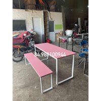 bộ bàn ghế chân sắt màu hồng xinh xắn dễ thương