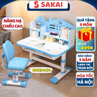 Bộ bàn ghế chống gù cho bé Sakai Cao Cấp - Bộ bàn ghế cho bé có giá sách rộng, nâng hạ chiều cao, giá rẻ bảo hành lâu