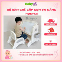 Bộ bàn ghế đa năng gấp gọn cho bé kết hợp bàn học, kệ sách, bàn ăn, bàn lego mẫu mới [babyUS]