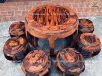 Bộ Bàn Ghế Đôn Trống Gỗ Trắc Hàng Chọn Vân Tuyển