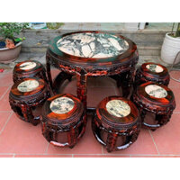 Bộ Bàn Ghế Đôn Trống Trúc Mặt Đá 7 món Gỗ T. rắc