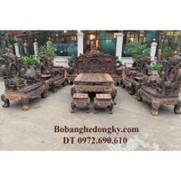 Bộ Bàn Ghế Đồng Kỵ Gỗ Mun Chạm Cửu Long Bảo Đỉnh