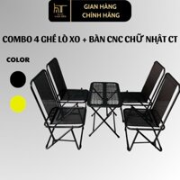 Bộ Bàn Ghế Gấp Gọn Sắt Sơn Tĩnh Điện, Combo 4 Ghế Lò Xo 1 Bàn Xếp CNC Chữ Nhật CT