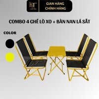 Bộ Bàn Ghế Gấp Gọn Sắt Sơn Tĩnh Điện, Combo 4 Ghế Lò Xo 1 Bàn Nan Lá Sắt Chữ Nhật