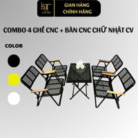 Bộ Bàn Ghế Gấp Gọn Tiện Lợi, Combo 4 Ghế 1 Bàn CNC Cạnh Vuông, Bàn Ghế Xếp Ngoài Trời