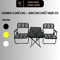 Bộ Bàn Ghế Gấp Gọn Tiện Lợi, Combo 2 Ghế 1 Bàn CNC Cạnh Vuông, Bàn Ghế Xếp Ngoài Trời