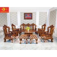 Bộ bàn ghế gỗ cẩm lai chạm nghê 10 món tay 12 BBG80A