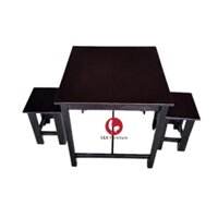 Bộ bàn ghế gỗ cho quán ăn, combo gồm 1 bàn và 2 ghế gỗ không tựa