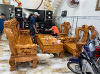 Bộ Bàn Ghế Gõ Đỏ Minh Quốc Đào Trái Nhỏ Tay 14 Nghê Nguyên Khối (7 món) – SLG109