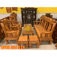 Bộ bàn ghế gỗ gõ đỏ đào mặt liền tay 10 6 món