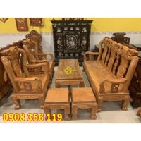 Bộ bàn ghế gỗ gõ đỏ đào mặt liền tay 10 6 món