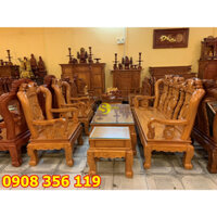 Bộ bàn ghế gỗ gõ đỏ đào Sài Gòn vai cong cột 10, 6 món size lớn