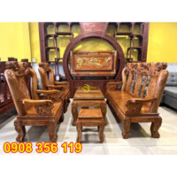 Bộ bàn ghế gỗ gõ đỏ tay rồng đào tựa liền 6 món tay 12