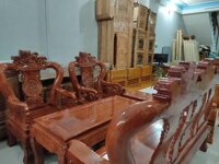Bộ bàn ghế gỗ lim đục nghê đỉnh