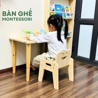 Bộ Bàn Ghế Gỗ Montessori Giúp Bé Ngồi Đúng Tư Thế Học, Ghế Chống Gù Cho Bé Bằng Gỗ, Bàn Ghế Cho Bé Mầm Non