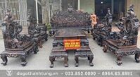 Bộ bàn ghế gỗ mun chạm Rồng Đỉnh 12 món đoản 2m3 chân 14cm đẳng cấp