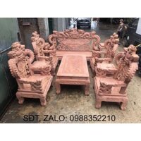 Bộ Bàn Ghế Gỗ Phòng Khách Nghê Đỉnh Tay Khuỳnh Gỗ Hương Đá 10 món