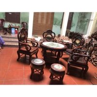 Bộ bàn ghế gỗ trắc lào mặt đá bộ 7 món