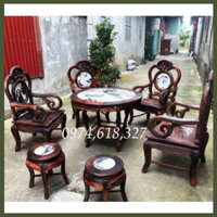 Bộ bàn ghế gỗ trắc lào mặt đá bộ 7 món.