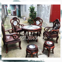 Bộ bàn ghế gỗ trắc lào mặt đá bộ 7 món.