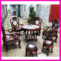 Bộ bàn ghế gỗ trắc lào mặt đá bộ 7 món.