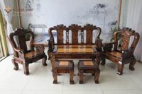 Bộ Bàn Ghế Gỗ Tràm Họa Tiết Con Nghê Tay 10 6 Món – SLTGTN001