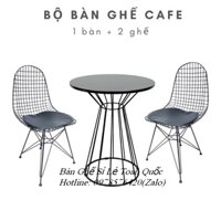 Bộ bàn ghế gỗ tròn, 2 ghế sắt.
