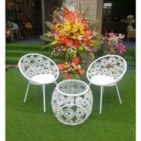 BỘ BÀN GHẾ HOA ĐỒNG TIỀN MÂY NHỰA- BÀN GHẾ BAN CÔNG- BÀN GHẾ CAFE
