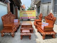 Bộ bàn ghế Hoàng Gia v4 chân 16cm gỗ hương đá 6 món và 10 món