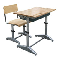 Bộ bàn ghế học sinh cho bé BHS-14-04CS chính hãng xuân hòa khung sắt mặt gỗ tự nhiên và có điều chỉnh độ cao