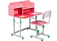 Bộ bàn ghế học sinh có kệ sách bằng gỗ melamine, tăng giảm chiều cao BHS30