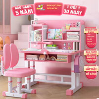 Bộ bàn ghế học sinh E04 bàn học thông minh cho bé chống gù chống cận có giá để sách và ipad tiện lợi